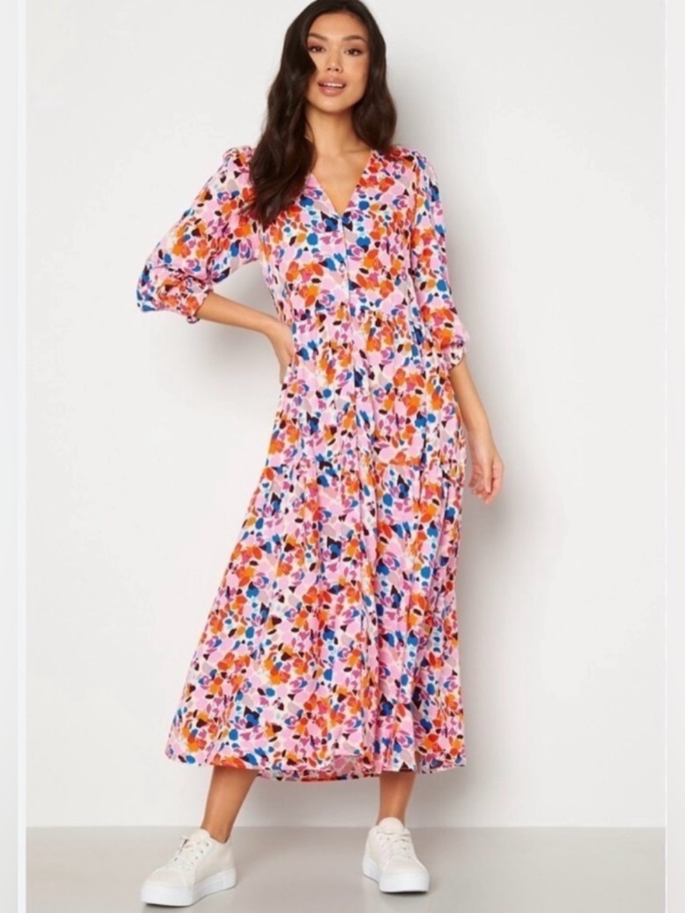 YAS Alira NEW with tags tiered soft pink multicoloured floral maxi dress Medium